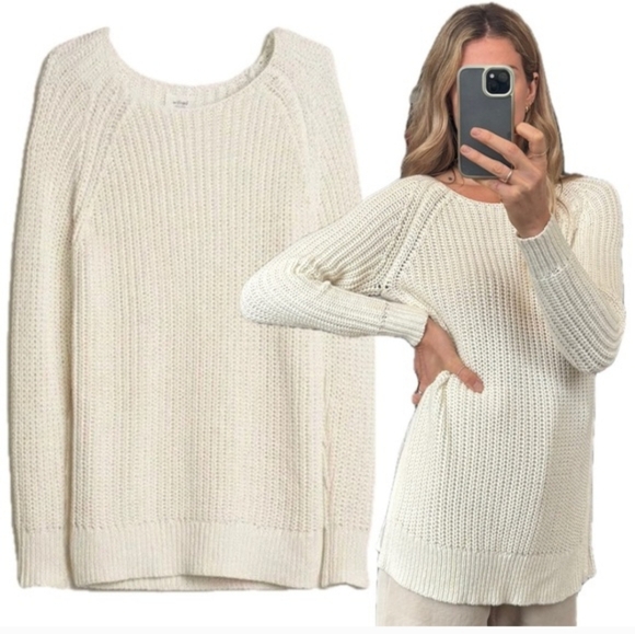 ARITZIA | Wilfred Ivory Linen Randonnai Sweater Chunky Knit Side Slits sz S - Picture 2 of 9